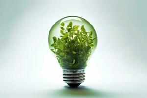 Pflanze wachsend Innerhalb ein Licht Birne, Konzept von nachhaltig und umweltfreundlich Leben. generativ ai foto