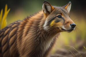 Nahansicht Porträt von ein rot Fuchs, Vulpes Vulpes. generativ ai foto