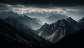 majestätisch Berg Gipfel steht hoch beim Dämmerung generiert durch ai foto