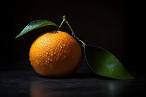 Orange mit Wasser Tropfen auf dunkel Hintergrund ai generiert foto