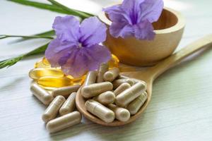 Alternative Medizin Kräuter-Bio-Kapsel mit Vitamin E Omega-3-Fischöl Mineralstoff mit Kräuterblatt natürliche Ergänzungen für ein gesundes Leben