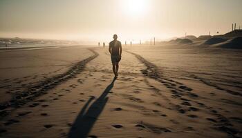 Silhouette von Athlet Joggen auf sandig Strand generiert durch ai foto