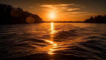 Sonnenuntergang Betrachtung auf still Wasser, Natur Schönheit generiert durch ai foto