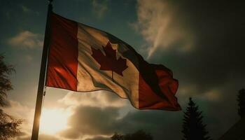 kanadisch Flagge winken majestätisch im Natur Schönheit generiert durch ai foto