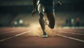 muskulös Athlet Sprints gegenüber Sieg auf Spur generiert durch ai foto