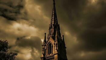 majestätisch gotisch Kapelle Silhouette beleuchtet beim Nacht generiert durch ai foto