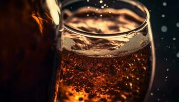 schaumig Bier fallen auf kalt Glas draußen generiert durch ai foto