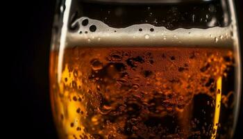 schaumig Bier fallen auf glänzend Glas Oberfläche generiert durch ai foto