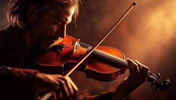 das erfahren Violinist Konzentration gefüllt das Performance Raum mit klassisch Musik- generiert durch ai foto