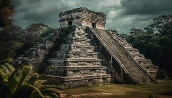 uralt Pyramide Treppe im tropisch Regenwald, ein ruiniert International Wahrzeichen generiert durch ai foto