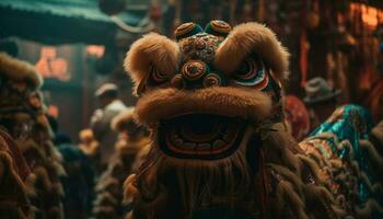 das bunt Drachen Maske symbolisiert traditionell Chinesisch Kultur und Feier generiert durch ai foto