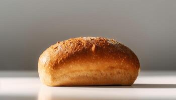 frisch gebacken Ciabatta Laib auf hölzern Tisch, perfekt zum Mittagessen generiert durch ai foto