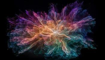 abstrakt fraktal Design im tief Raum, glühend multi farbig Nebel generiert durch ai foto