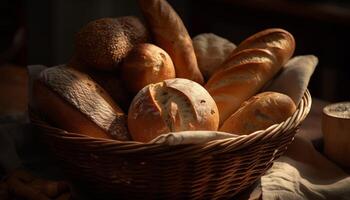 ein rustikal, hausgemacht Stangenbrot ein Französisch Kultur Erfrischung generiert durch ai foto