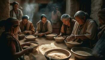 Handwerker von indisch ethnische Zugehörigkeit verkaufen hausgemacht Keramik im ländlich Werkstatt generiert durch ai foto