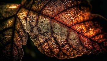 beschwingt Gelb Blatt Vene schafft abstrakt Muster im Herbst Wald generiert durch ai foto