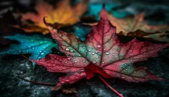 beschwingt Herbst Ahorn Blatt, ein bunt fallen fallen im Natur generiert durch ai foto