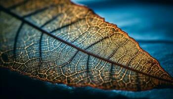 beschwingt Grün Blatt Vene Muster von hinten beleuchtet durch Herbst Sonnenlicht draußen generiert durch ai foto