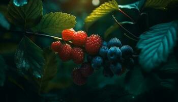 saftig Beere Früchte im Herbst Wald, perfekt zum gesund Essen generiert durch ai foto