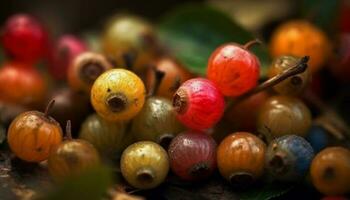 reif Beere Obst auf ein Blatt, frisch Natur gesund Snack generiert durch ai foto