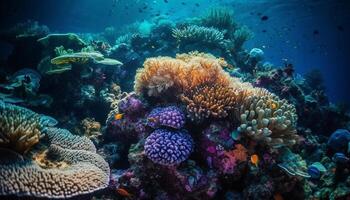 Tauchen Tauchen im das tief Blau Meer, umgeben durch Meer Leben generiert durch ai foto