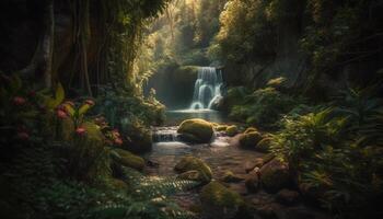 still Szene von majestätisch Wasserfall im tropisch Regenwald Paradies generiert durch ai foto