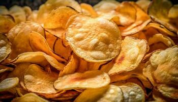 ein knackig, Vegetarier Snack gebraten Wegerich Chips mit würzig Würze generiert durch ai foto