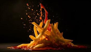Verbrennung Holz schafft ein glühend Inferno zum ein Gourmet Grill generiert durch ai foto