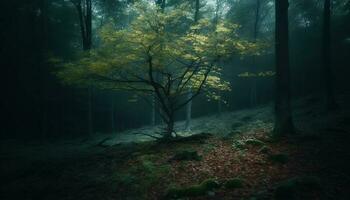 das gespenstisch Wald im Herbst, ein Geheimnis von Natur Schönheit generiert durch ai foto