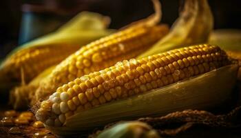 gegrillt Mais auf das Maiskolben, ein gesund und Süss Mahlzeit generiert durch ai foto