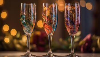 Nachtclub Feier beschwingt Wein Flasche Sammlung leuchtet elegant Trinken Glas generiert durch ai foto