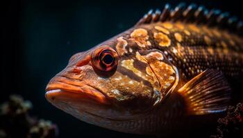 das gestreift Ballonfisch schwimmt im das schön rot Meer generiert durch ai foto