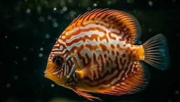 beschwingt gestreift Fisch schwimmt im bunt Koralle Riff, Schönheit generiert durch ai foto