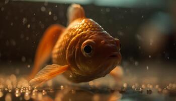 ein beschwingt Goldfisch schwimmt im ein multi farbig Wasser- Wunderland generiert durch ai foto