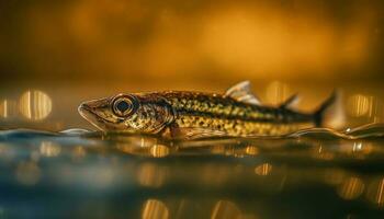 still Sonnenuntergang spiegelt natürlich Schönheit von multi farbig Fisch Schwimmen unter Wasser generiert durch ai foto