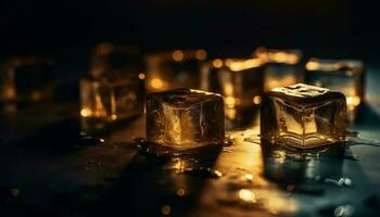 ein glühend Gelb Edelstein spiegelt ein Single Eis Kristall fallen generiert durch ai foto