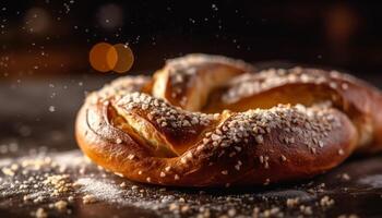 rustikal Stangenbrot mit ganze Weizen Mehl und Sesam Saat gebacken frisch generiert durch ai foto