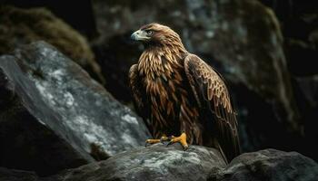 das majestätisch Adler Eule sich niederlassen auf ein Zweig, und still generiert durch ai foto