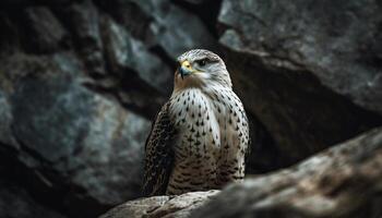 majestätisch Wanderfalke Falke sich niederlassen auf Zweig, Krallen im Fokus generiert durch ai foto