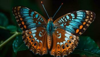 das fragil Schönheit von ein multi farbig Schmetterling im schließen oben generiert durch ai foto