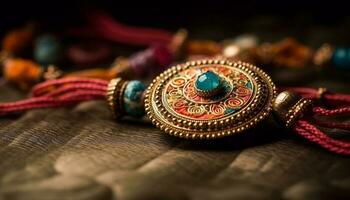aufwendig indisch Schmuck symbolisiert Reichtum und Eleganz im traditionell Zeremonien generiert durch ai foto