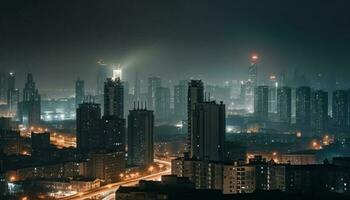 das beleuchtet Wolkenkratzer von Peking finanziell Kreis glühen beim Dämmerung generiert durch ai foto