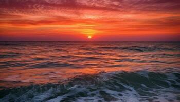 das still Szene von ein multi farbig Sonnenuntergang Über das Küste generiert durch ai foto