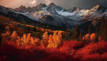 still Szene von Herbst Wiese, majestätisch Berg Gipfel im Dolomiten generiert durch ai foto