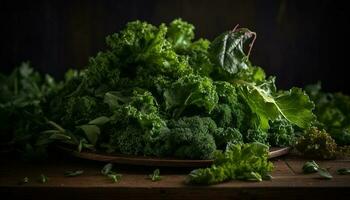 frisch organisch Gemüse Salat auf rustikal hölzern Tabelle zum gesund Essen generiert durch ai foto