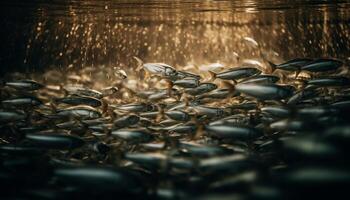 unter Wasser Schönheit nass Fisch und Pflanze Wachstum im Blau Betrachtung generiert durch ai foto