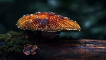 schließen oben von schleimig fliegen Agaric Deckel, ein giftig Pilz generiert durch ai foto