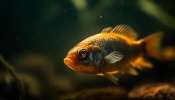 ein multi farbig Goldfisch schwimmt im ein transparent frisches Wasser Teich generiert durch ai foto