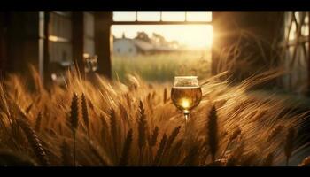 ein rustikal Feier von Natur Ernte Wein, Weizen, und Romantik generiert durch ai foto