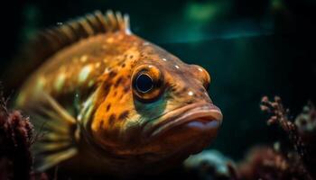 schließen oben von multi farbig Clown Fisch Schwimmen im tropisch Riff generiert durch ai foto